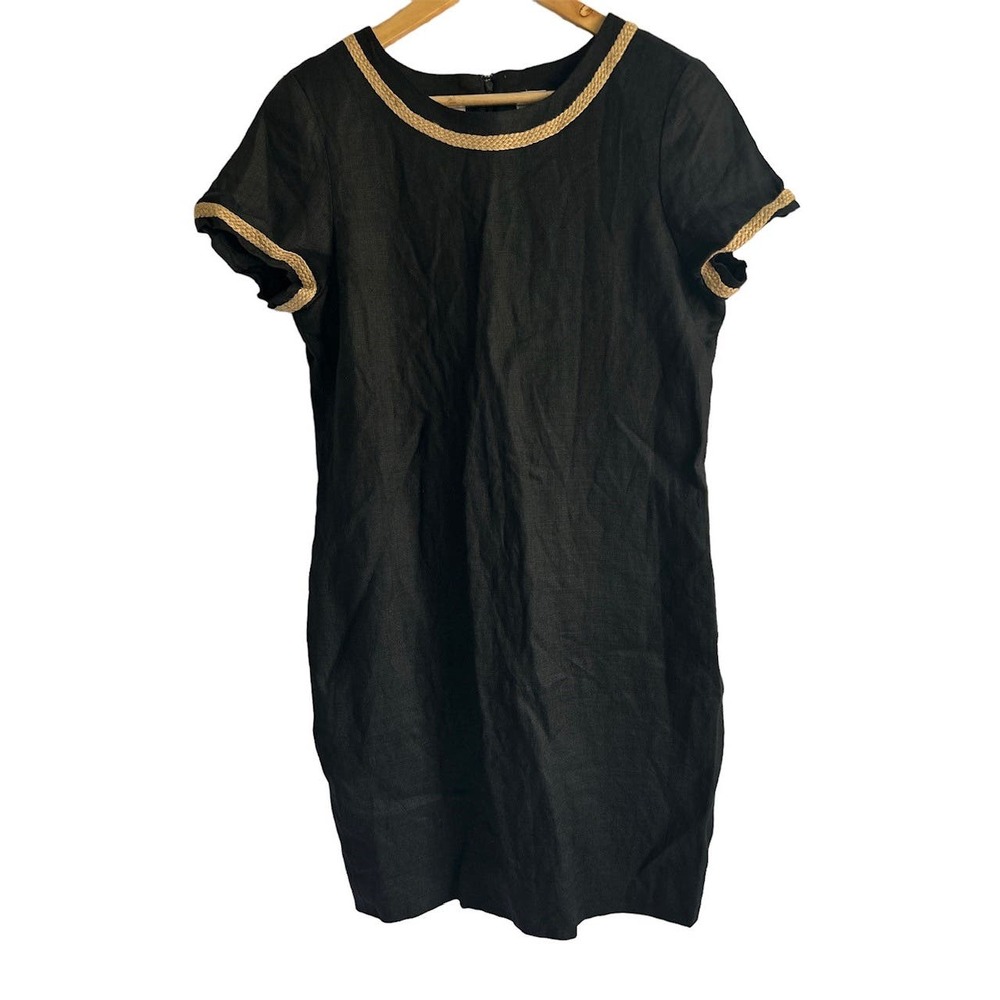 Liz Claiborne Vintage 10 Petite 100% Linen Safari Dress Braided Raffia Trim